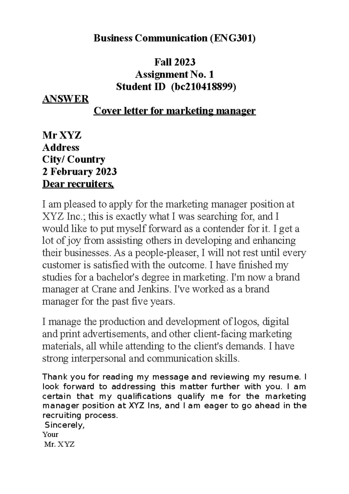 Eng201 Final By Vu Topper Business Communication Eng301 Fall 2023 Assignment No 1 Student Eng201 Final By Vu Topper Business Communication Eng301 Fall 2023 Assignment No 1 Student