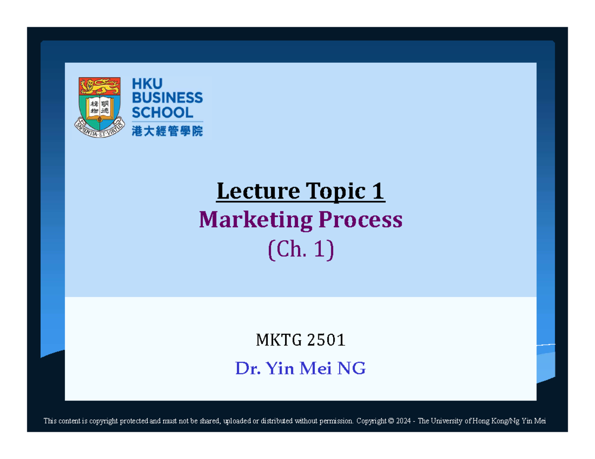 Handout 1 Mktg Process 2024 - Lecture Topic 1 Marketing Process (Ch. 1 ...