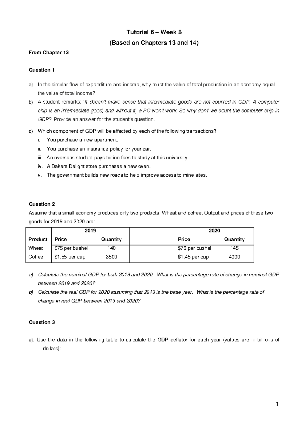 Tutorial 6 Week 8 - only question - 1 Tutorial 6 – Week 8 (Based on ...