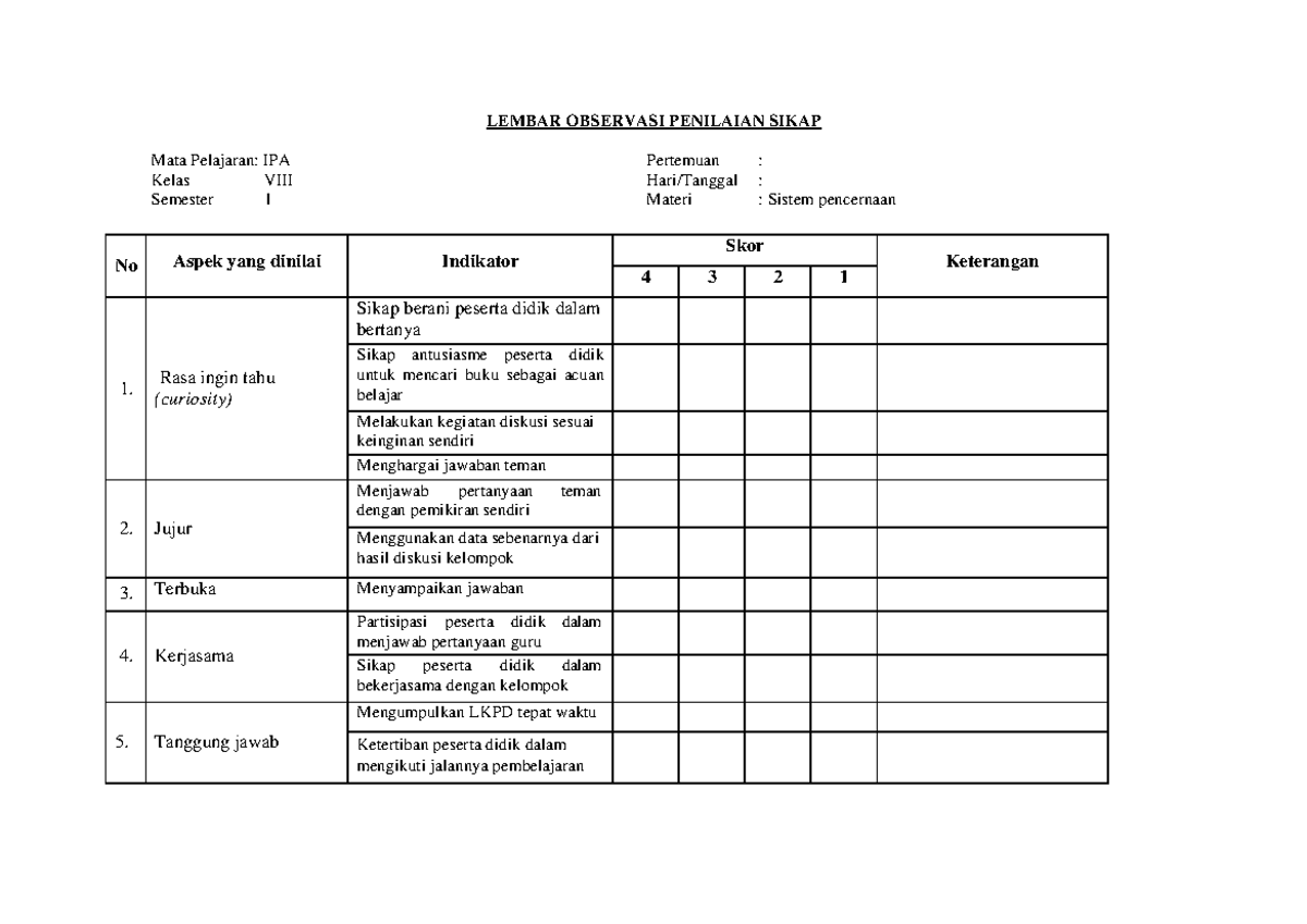 Instrumen Lembar Penilaian Diri Sikap Penilaian Pendidikan Instrumen Porn Sex Picture