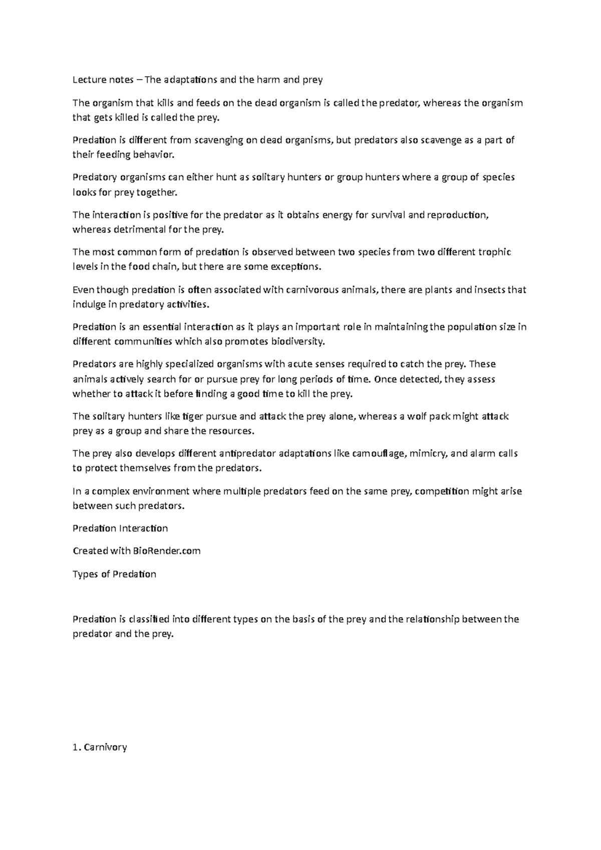 Lecture notes – The adaptations and the harm and prey - Predation is ...