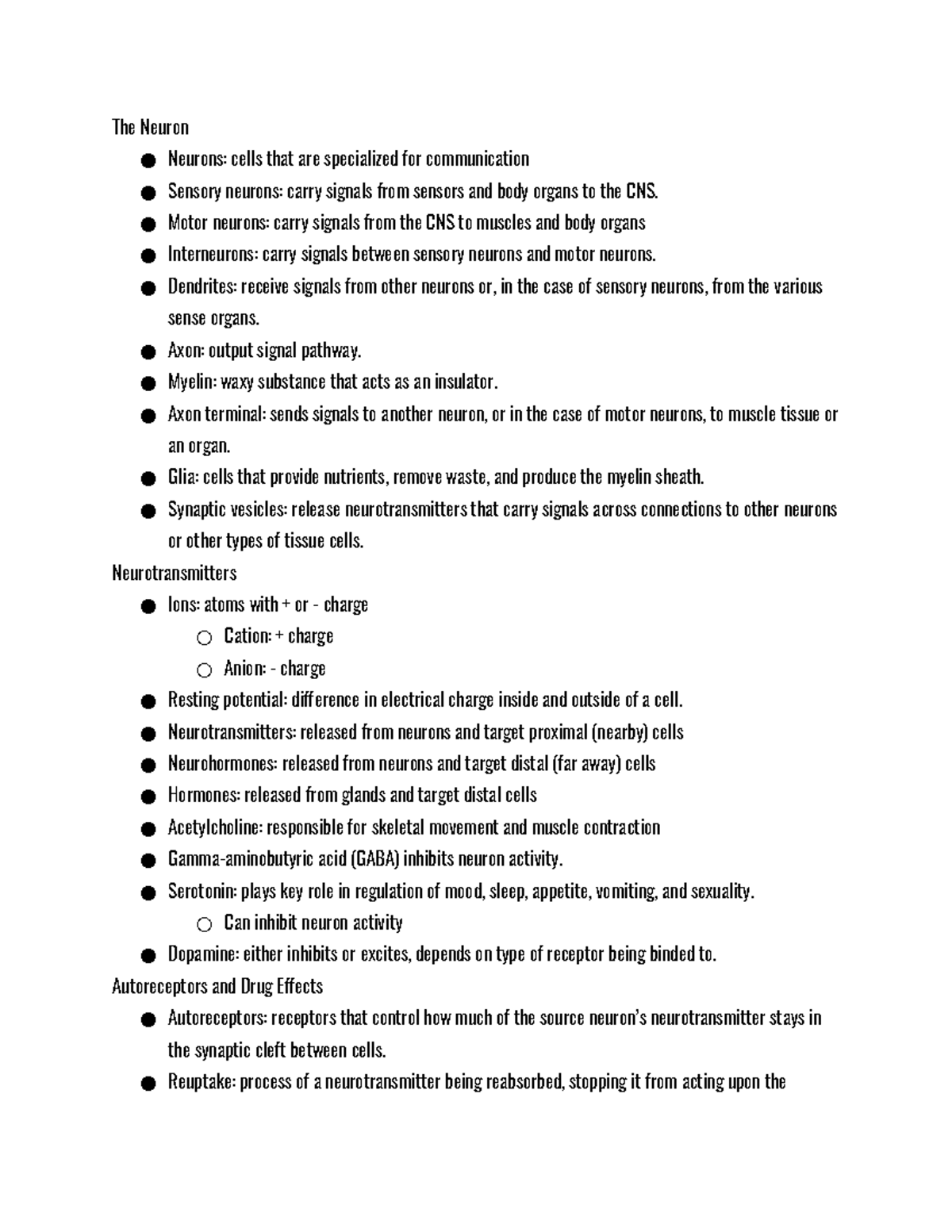 Biology and Behavior - Lecture notes Unit 4 - The Neuron Neurons: cells ...