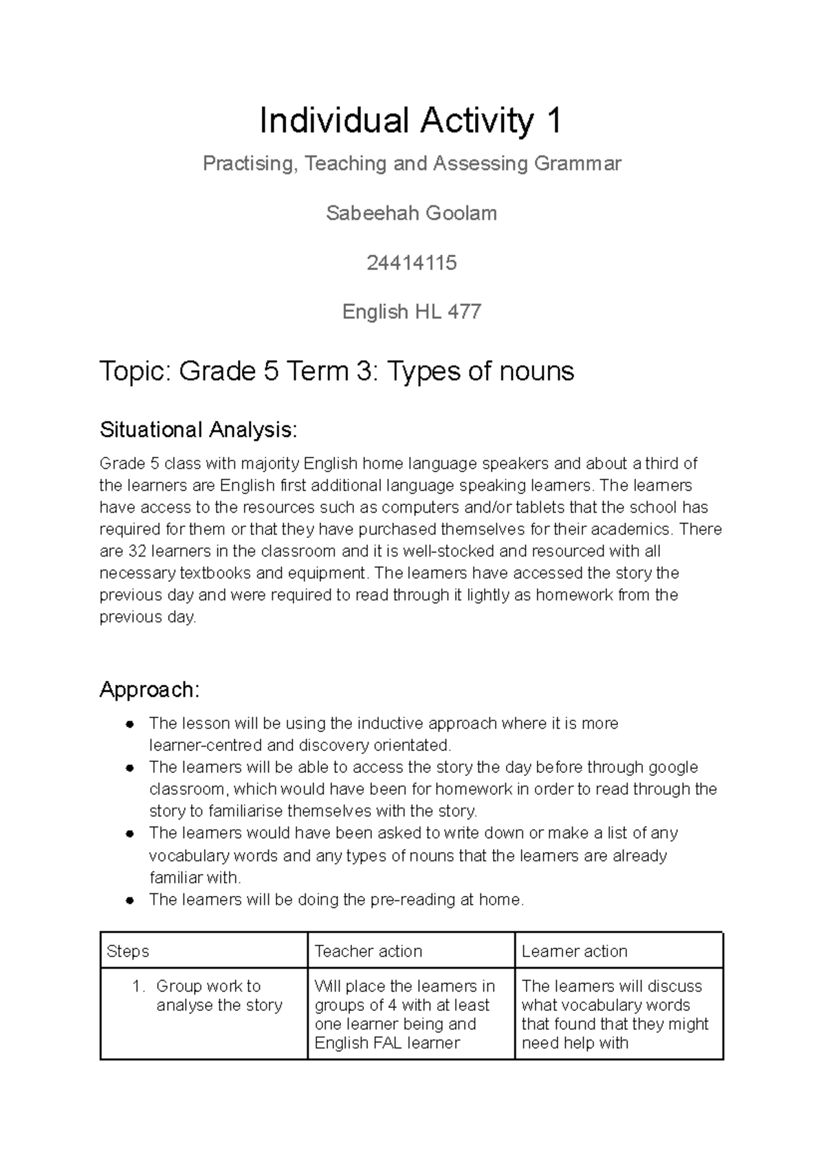 English Grammar Lesson Plan - Individual Activity 1 Practising ...