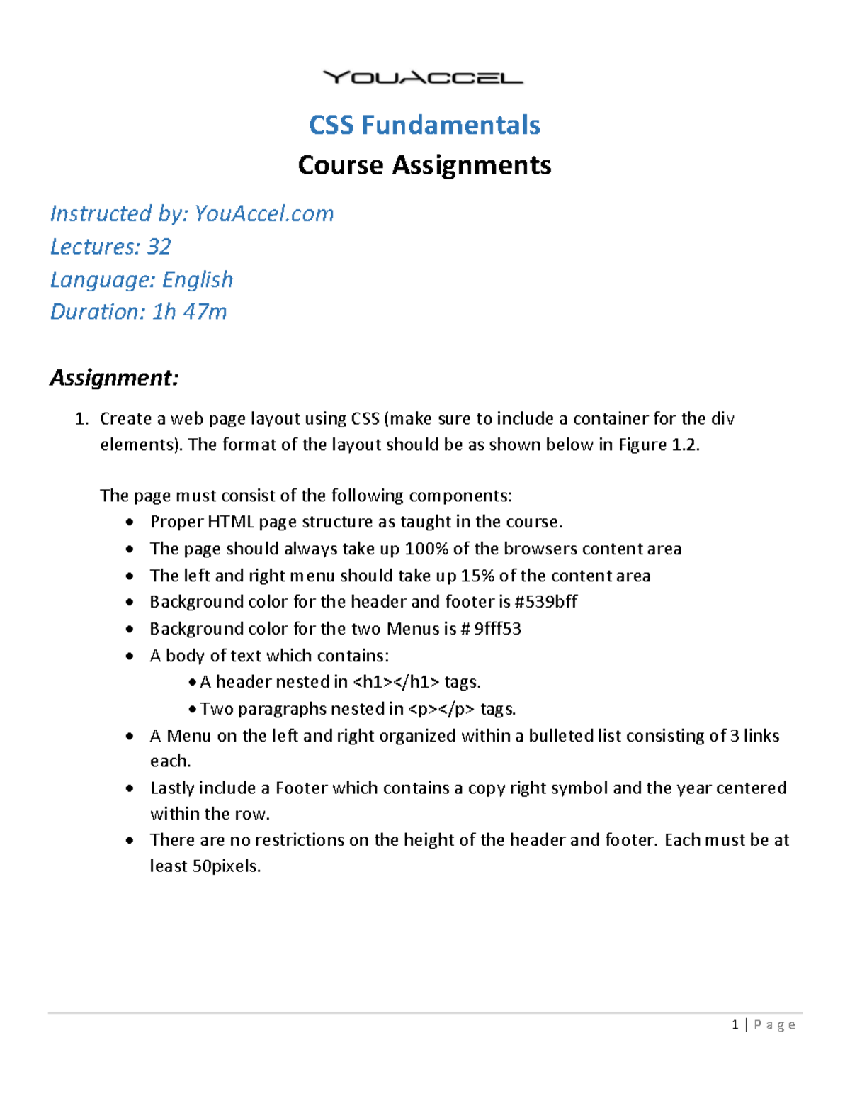 CSS Fundamentals - Assignments - 1 | P a g e CSS Fundamentals Course ...