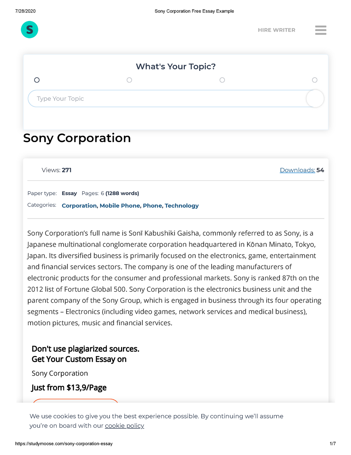 research paper on sony company