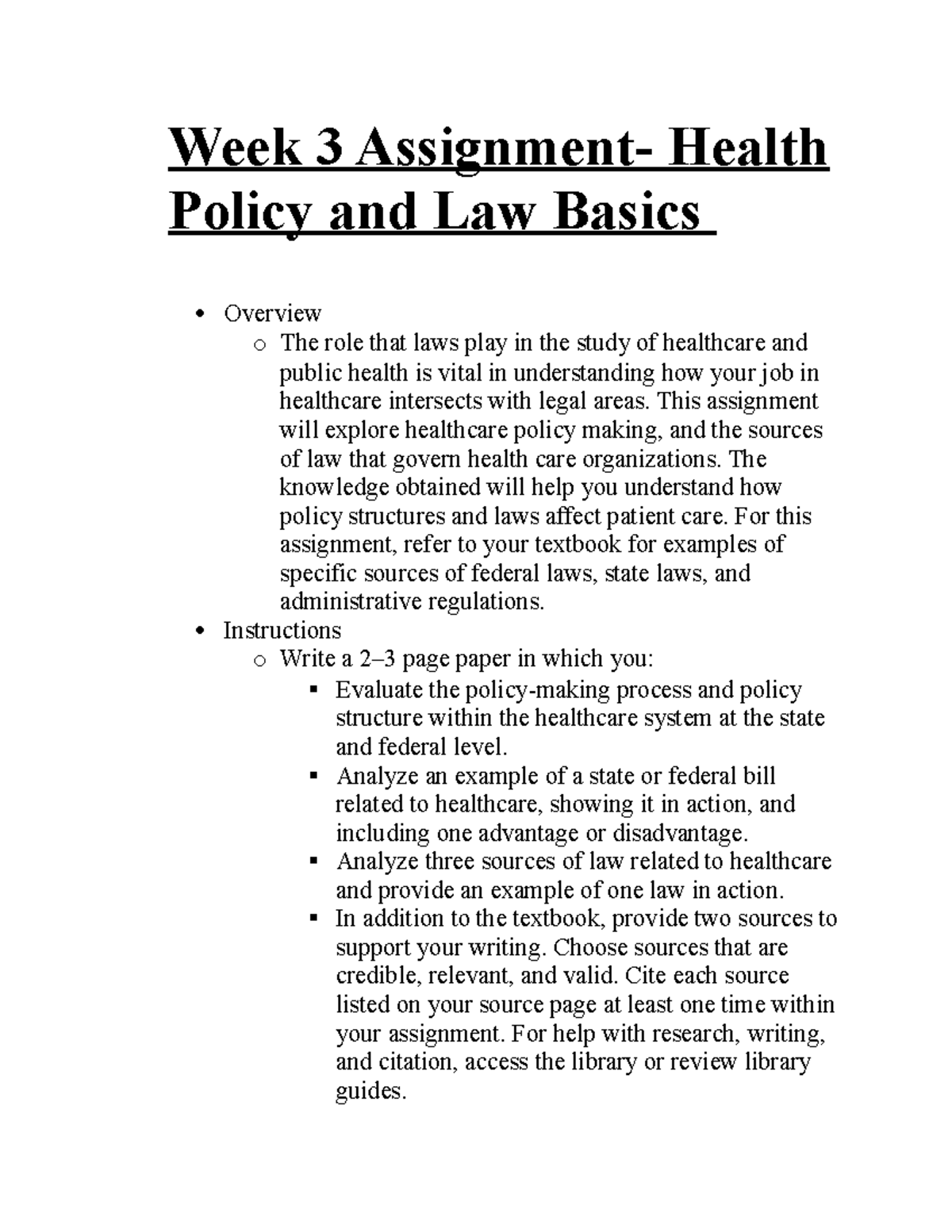 healthcare laws and regulations assignment