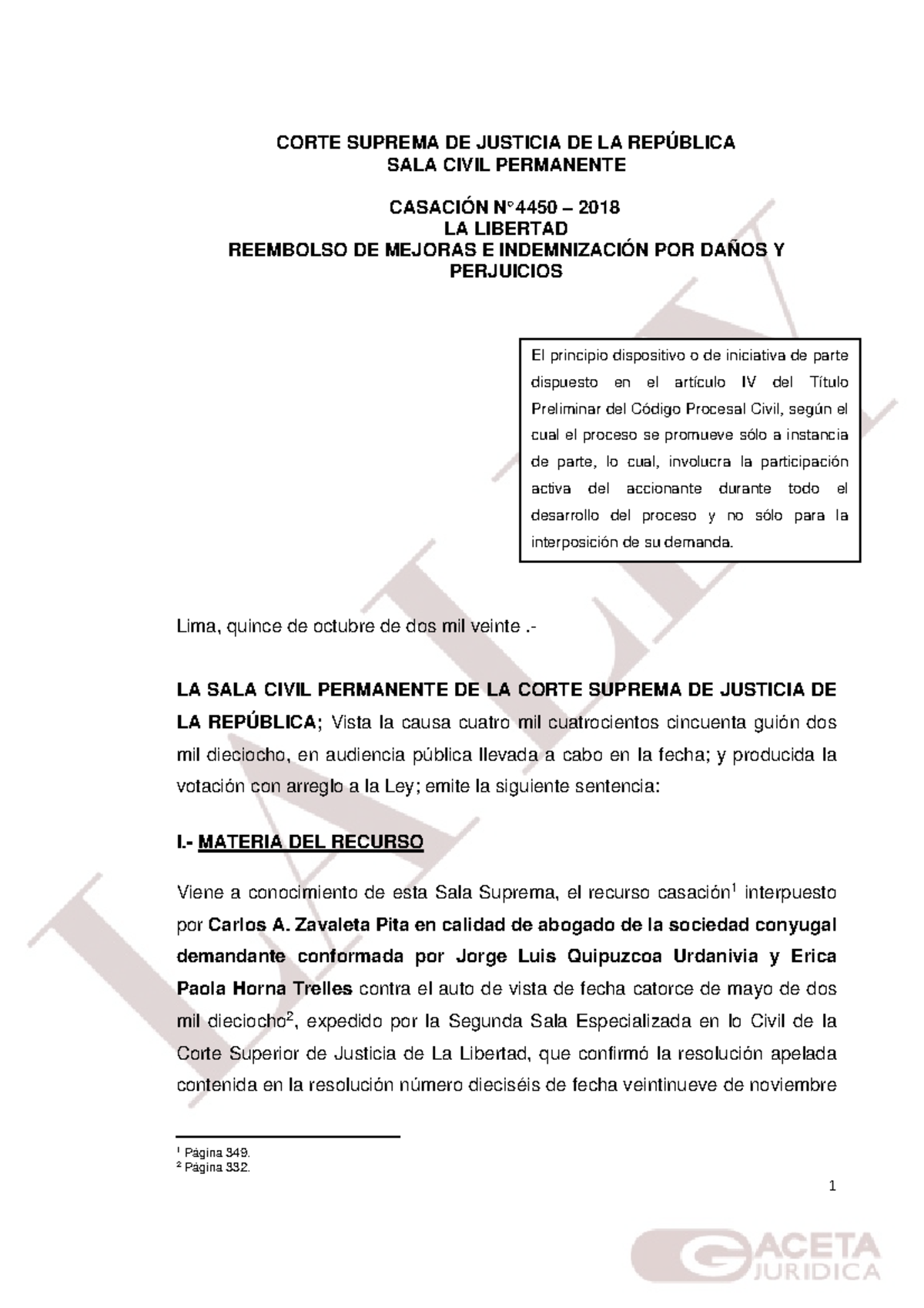 Casación N° 4450 – 2018 - Casacion 4450 - SALA CIVIL PERMANENTE ...