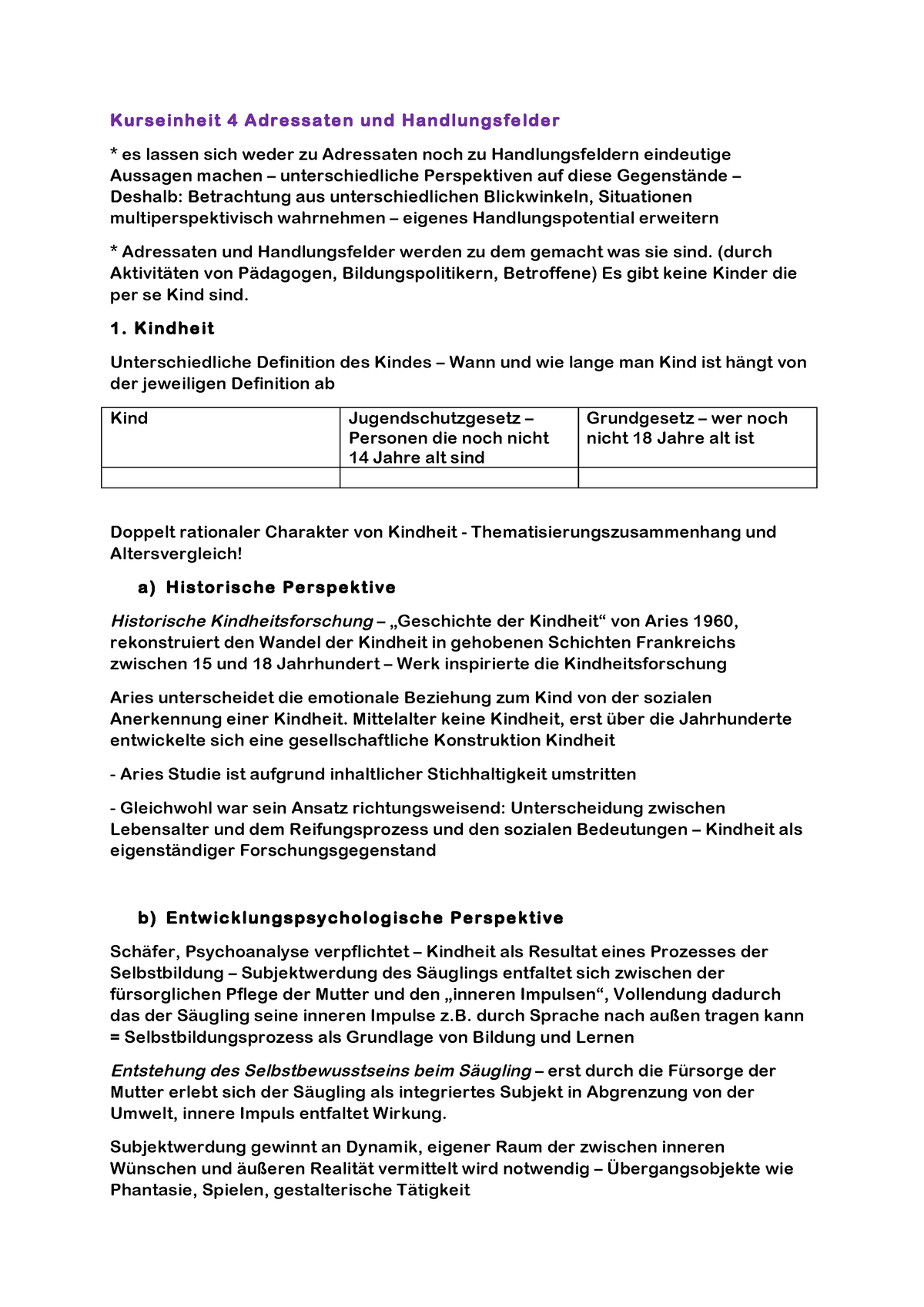 Zusammenfassung Modul Kurseinheit Kurseinheit Adressaten Und