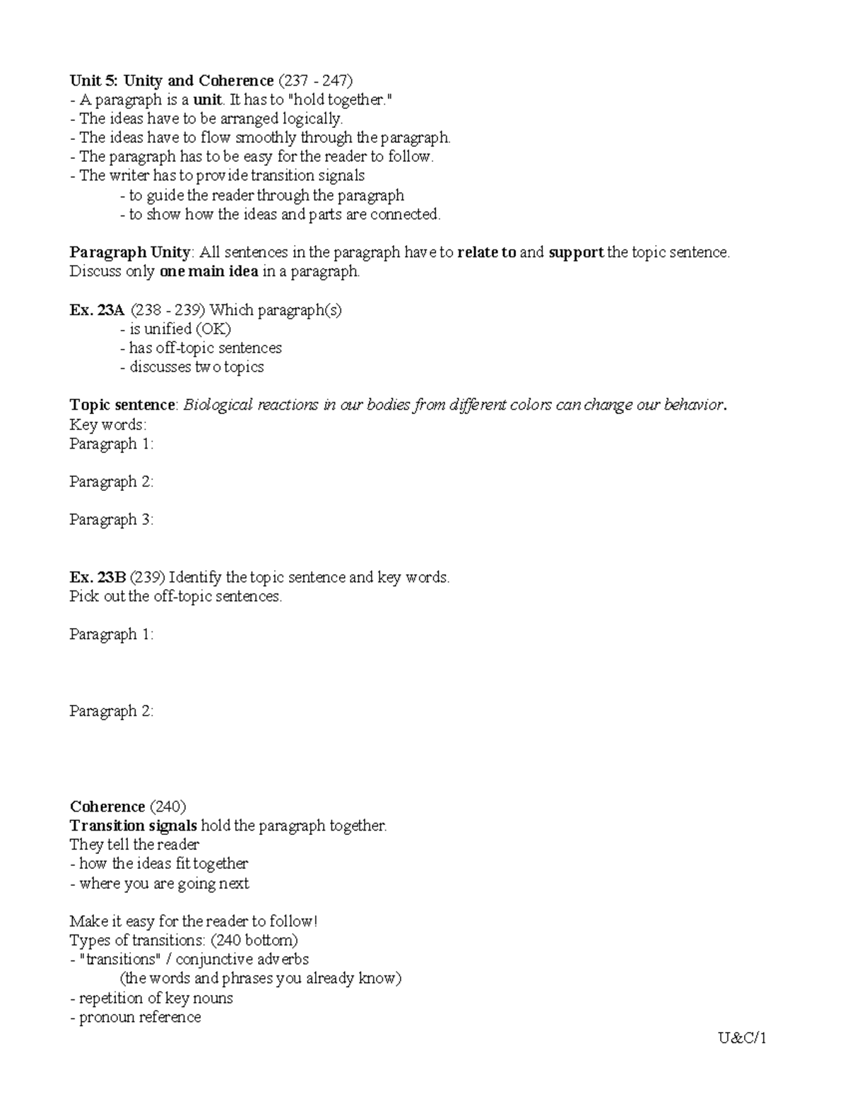 Unit 5 Unity and Coherence Summary - Unit 5: Unity and Coherence (237 ...