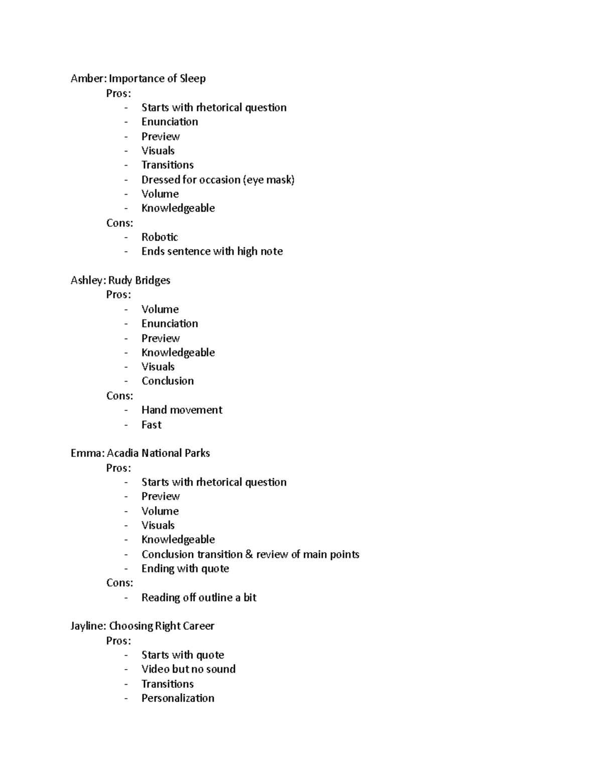 informative speech outline on importance of sleep