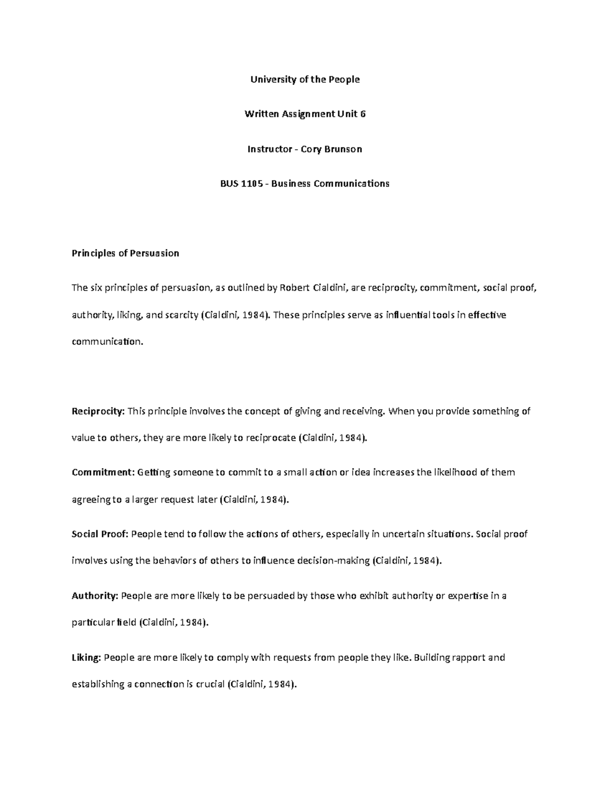 Bus 1105 - Written Assignment Unit 6 - University of the People Written ...