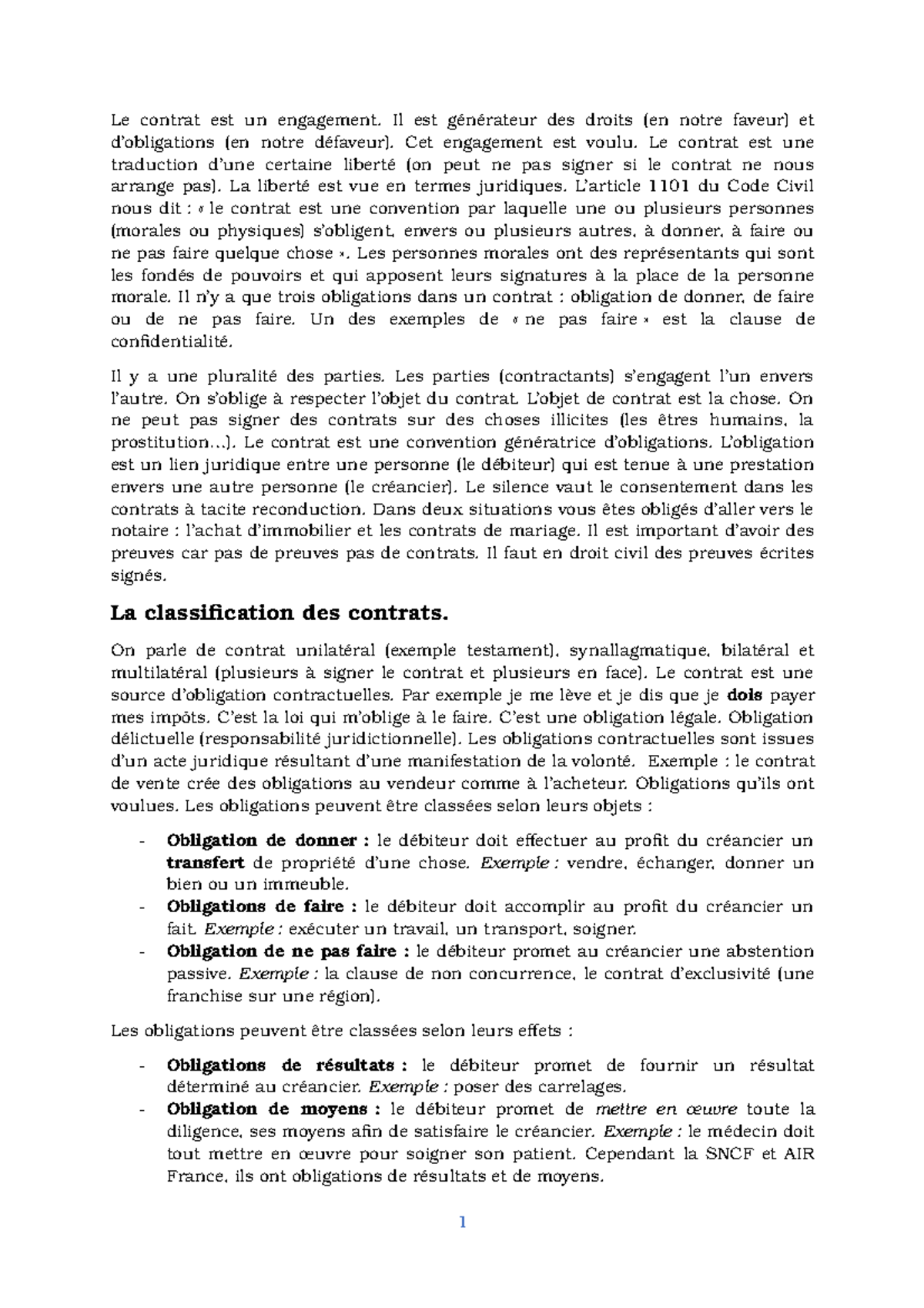 Droits des contrats-cours - Le contrat est un engagement. Il est ...
