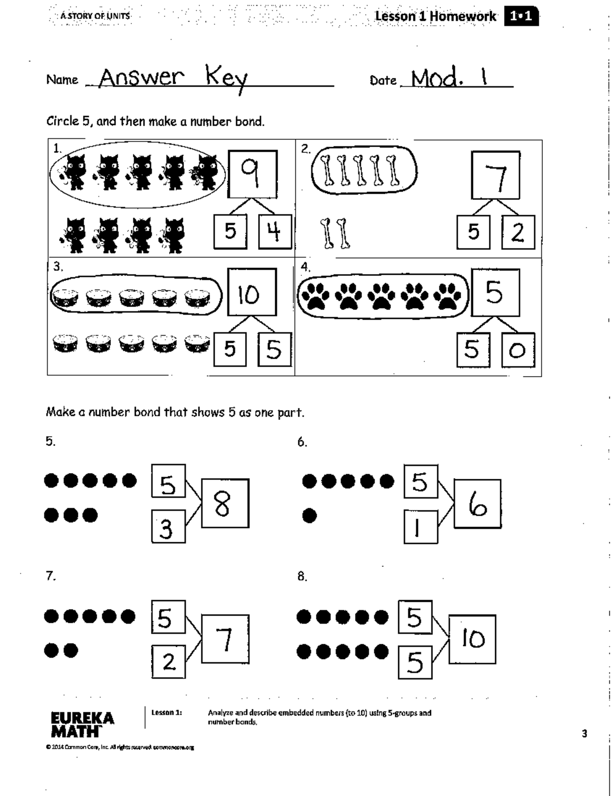 Answer key module 1 lessons 1-10 - A STORY OF UNITS Lesson 1 Homework 1 ...