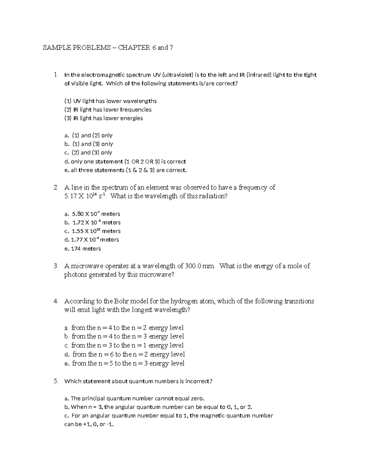 Chapter 6 and 7 - N/A - SAMPLE PROBLEMS – CHAPTER 6 and 7 1. In the ...