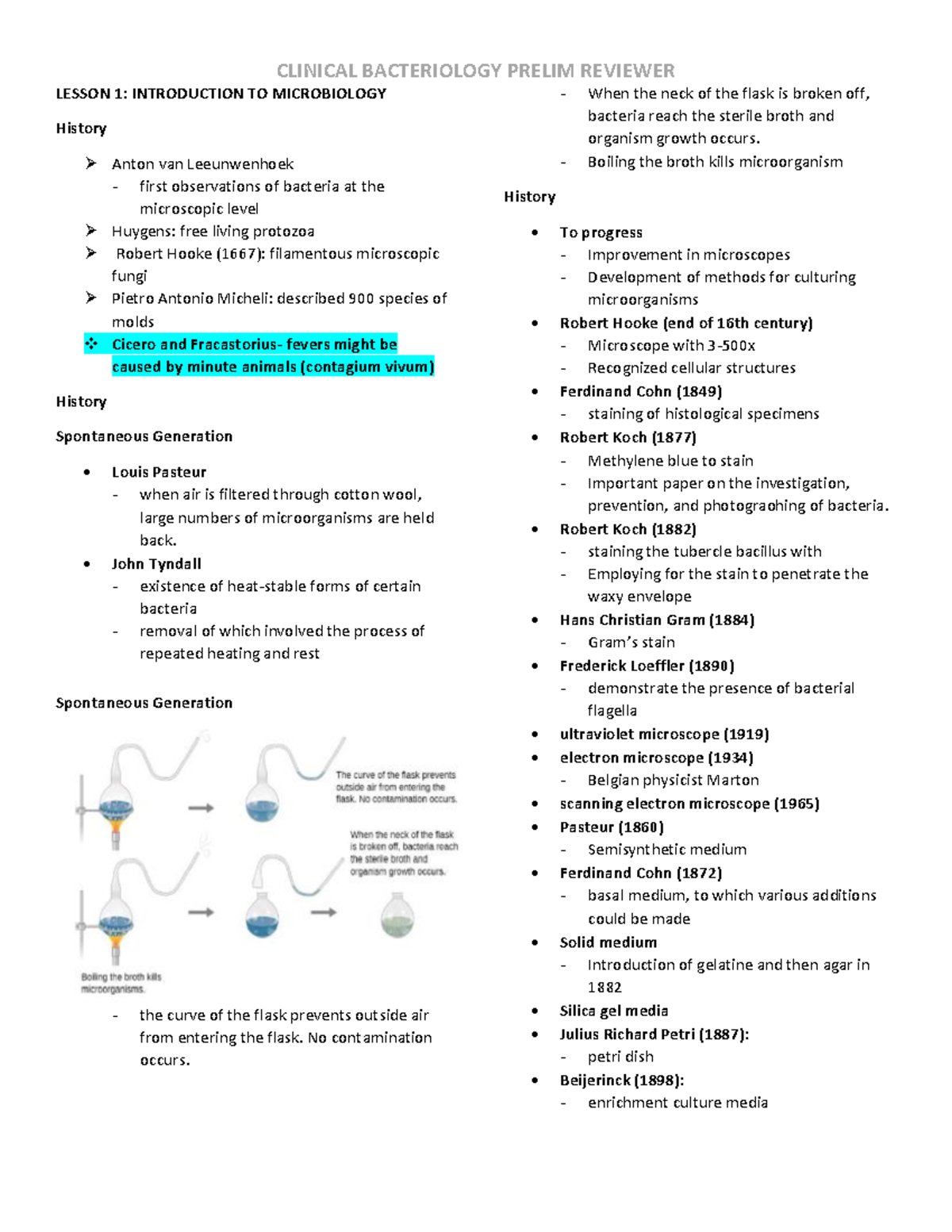 Clinical Bacteriology Prelim Reviewer LS1 LESSON 1 INTRODUCTION TO