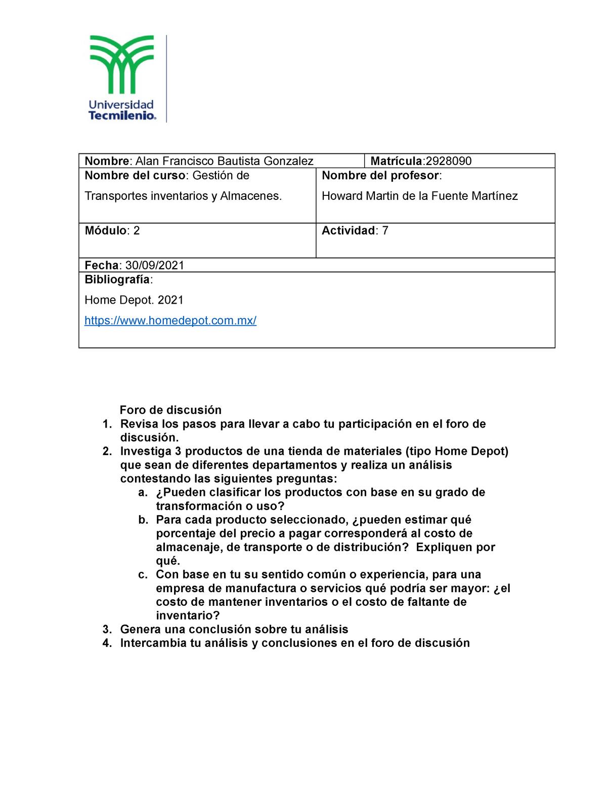 Actividad 7 Gestion de transportes inventarios y almacenes - Nombre ...