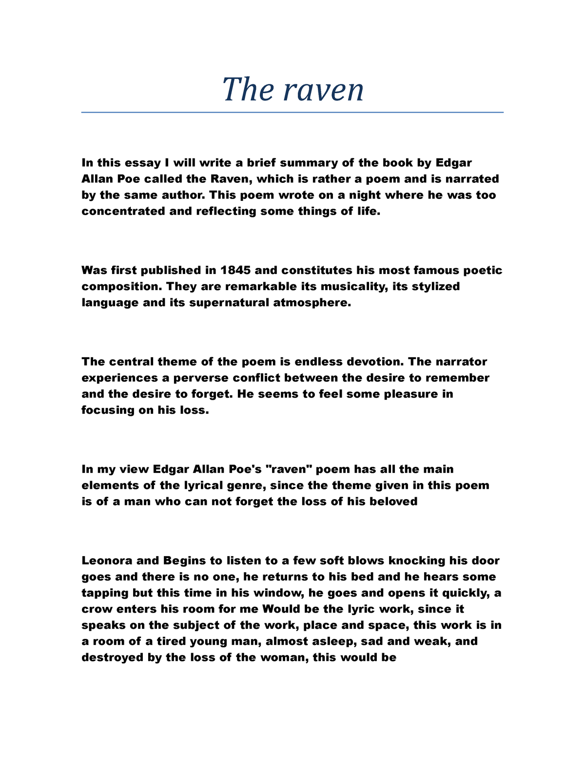 the raven by edgar allan poe essay
