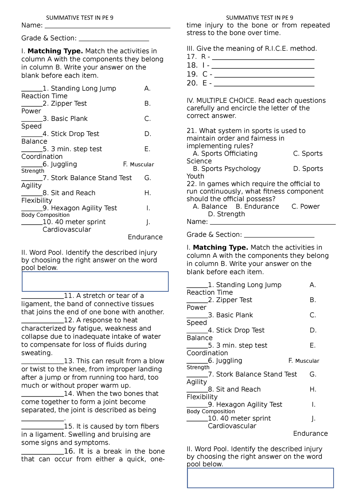 Summative TEST IN PE9 - SUMMATIVE TEST IN PE 9 SUMMATIVE TEST IN PE 9 ...