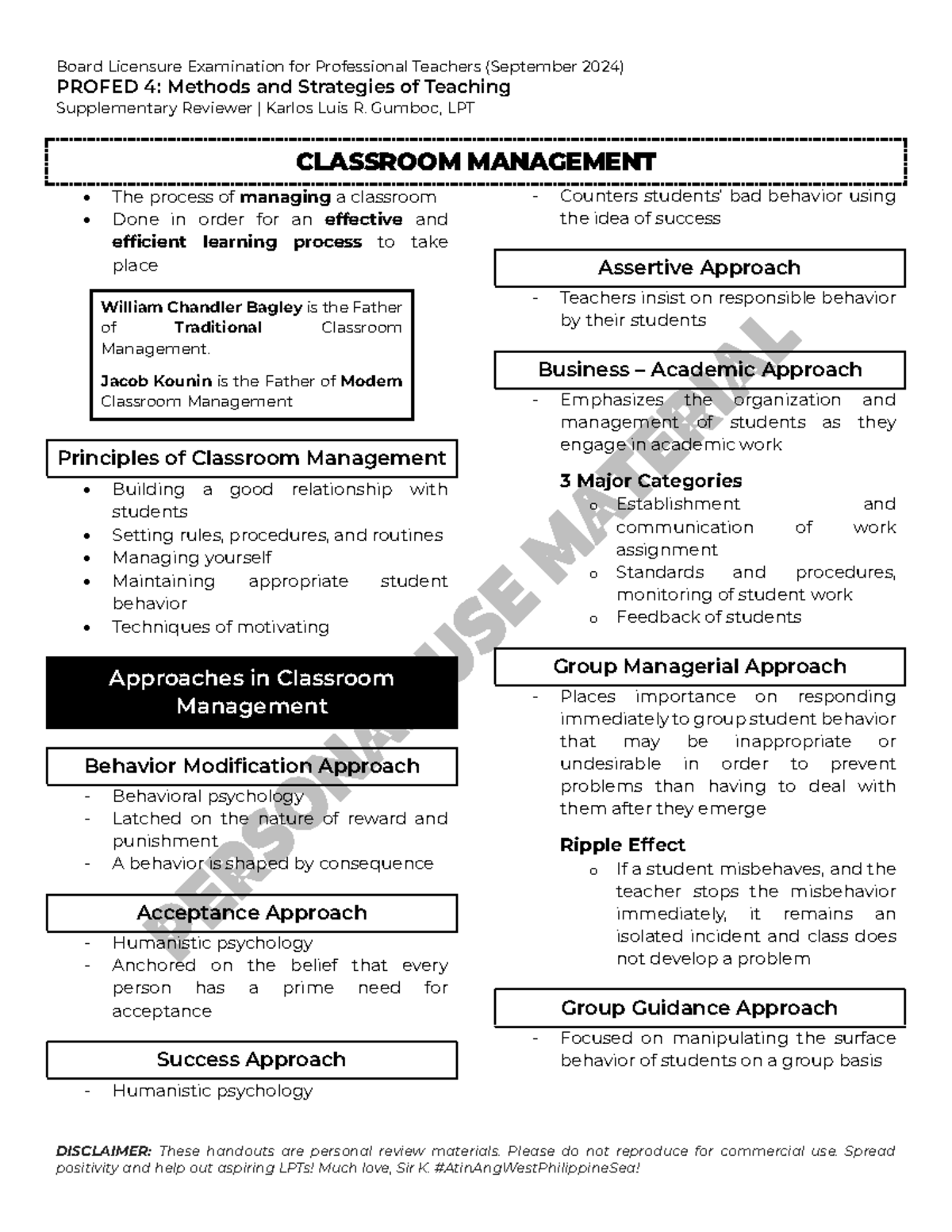 Profed 4-4 Classroom Management - Board Licensure Examination for ...