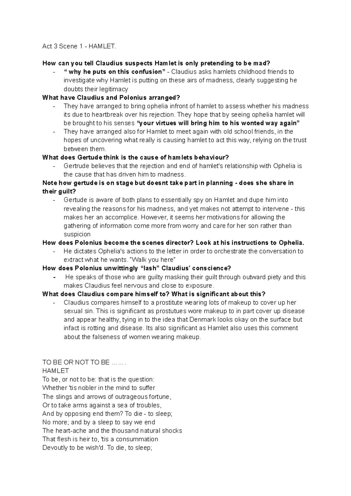 Hamlet Act 3 Sc1 - Notes ! - Act 3 Scene 1 - HAMLET. How can you tell ...