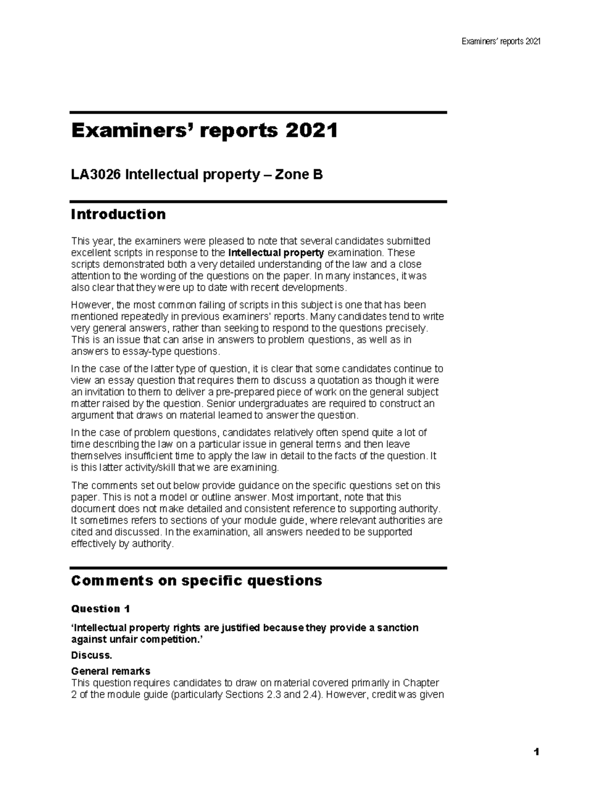 IP report 2021 B Examiners’ reports 2021 Examiners’ reports 2021 LA3026 Intellectual property