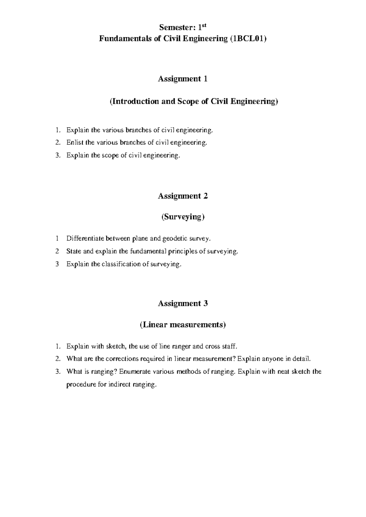 FCE 1BCL01 Assignment - Fundamentals of Civil Engineering (1BCL01 ...