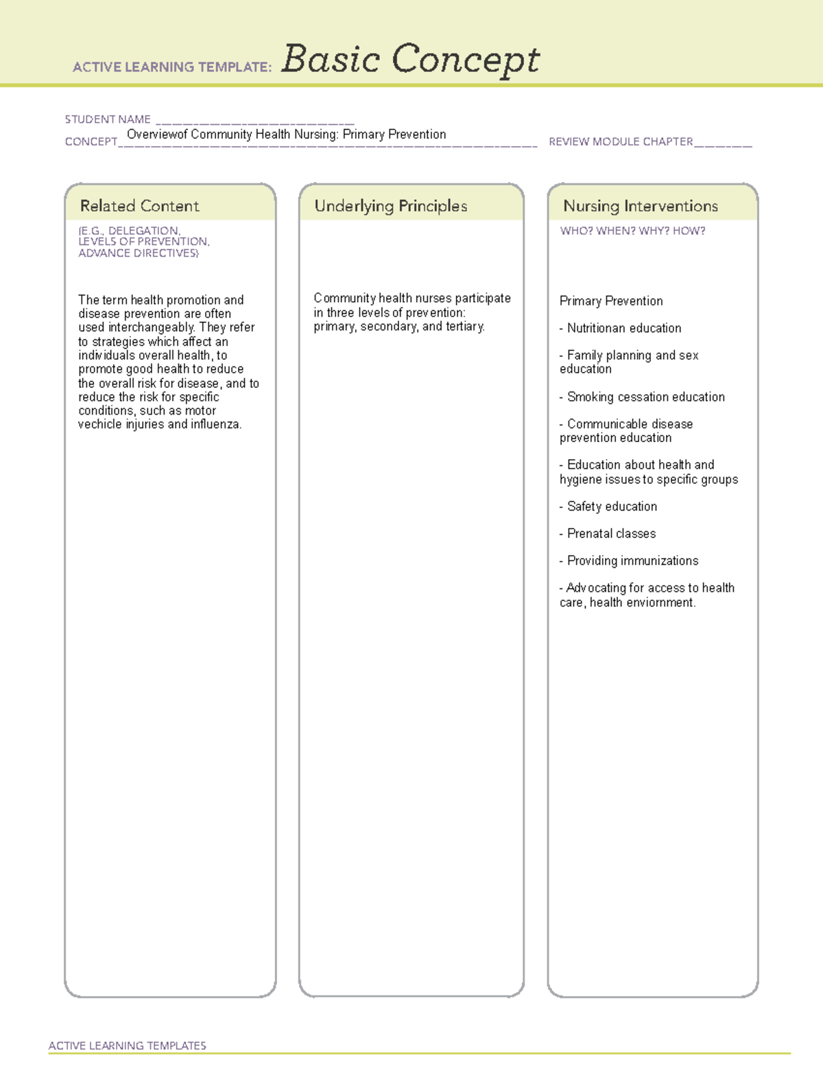 Focus Review B - 4 - NUR 426 - ACTIVE LEARNING TEMPLATES Basic Concept ...