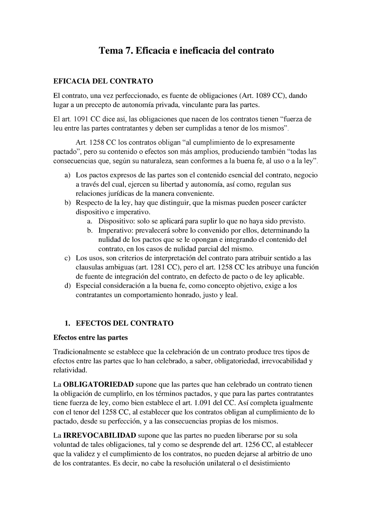 Segundo Parcial Contratos Tema 7 Eficacia E Ineficacia Del Contrato Eficacia Del Contrato 8866