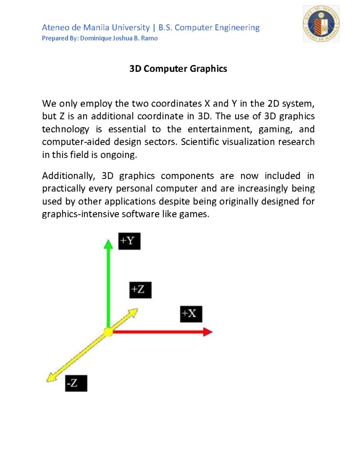 Study Guide - 3D Computer Graphics - Prepared By: Dominique Joshua B ...