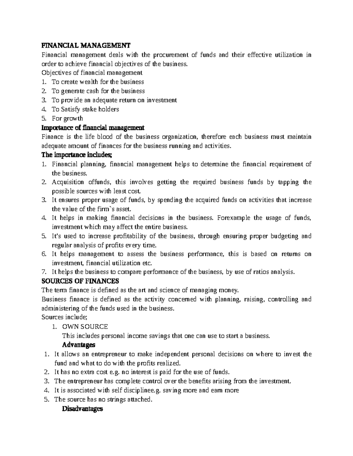 Financial Management Entrepreneurship Notes FINANCIAL MANAGEMENT