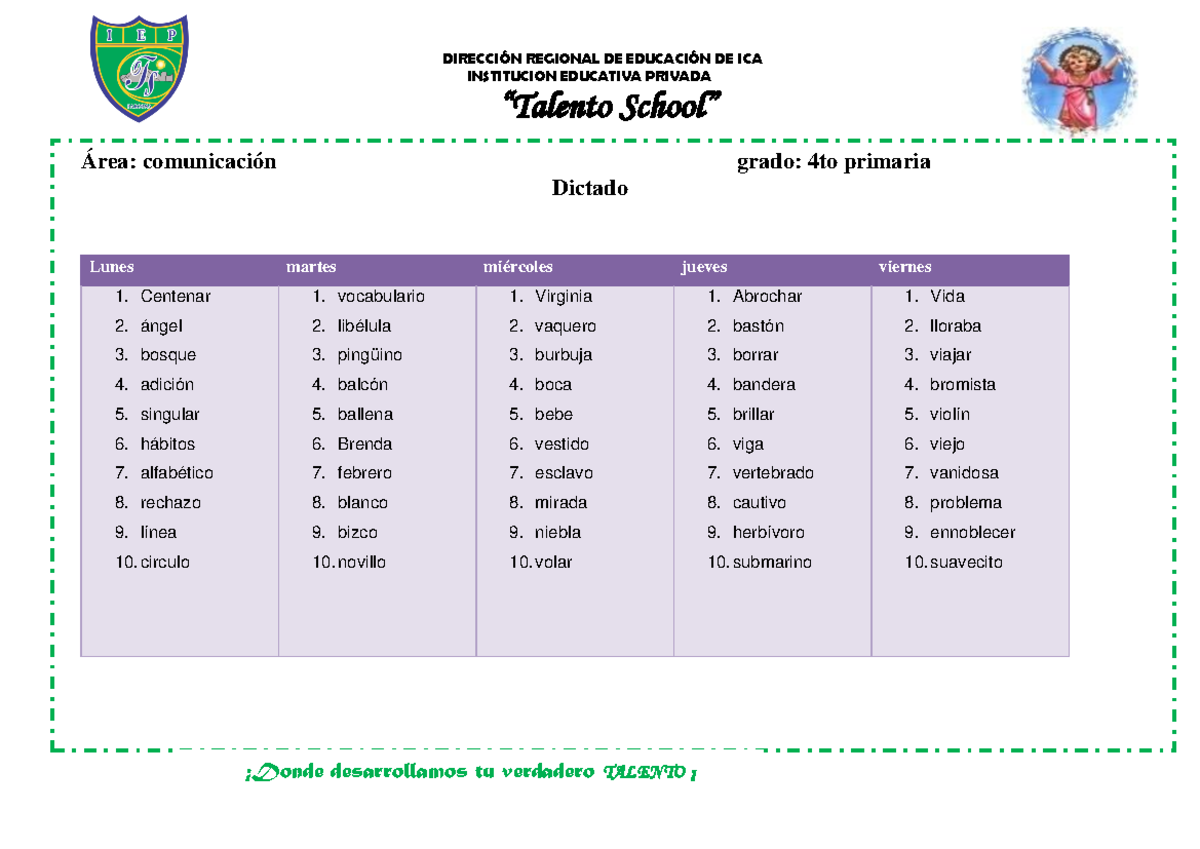 Dictado 4to Primaria DirecciÓn Regional De EducaciÓn De Ica