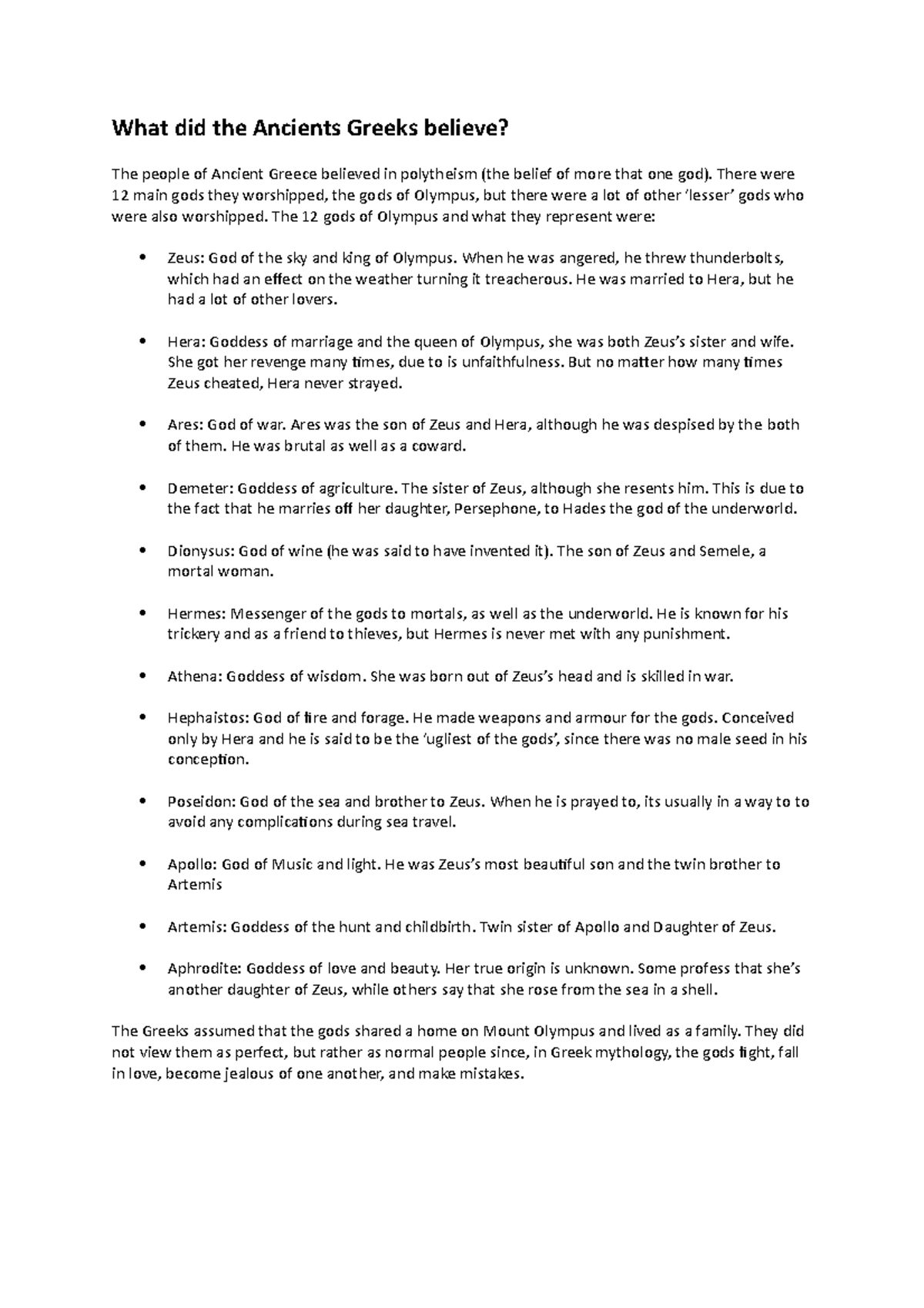 Greek religion Assignment - What did the Ancients Greeks believe? The ...