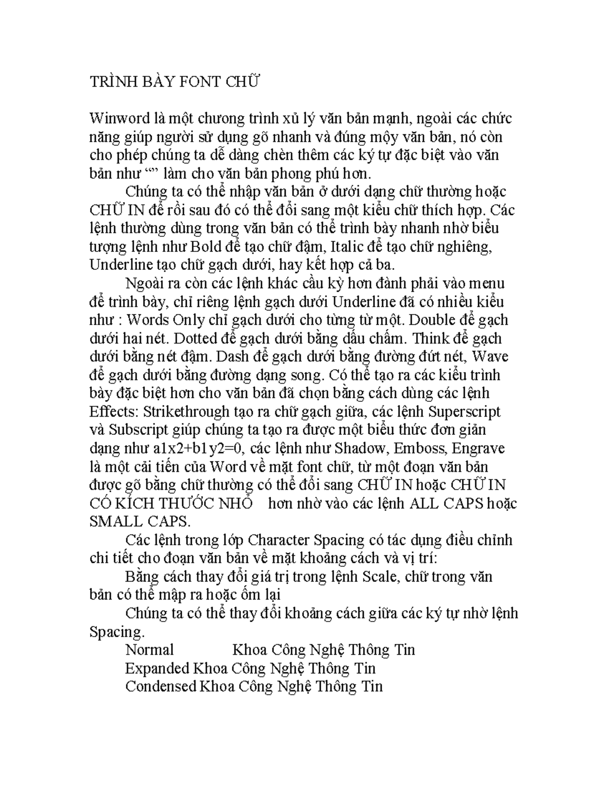001 kitu 1234 TRÌNH BÀY FONT CHỮ Winword là một chưong trình xủ lý
