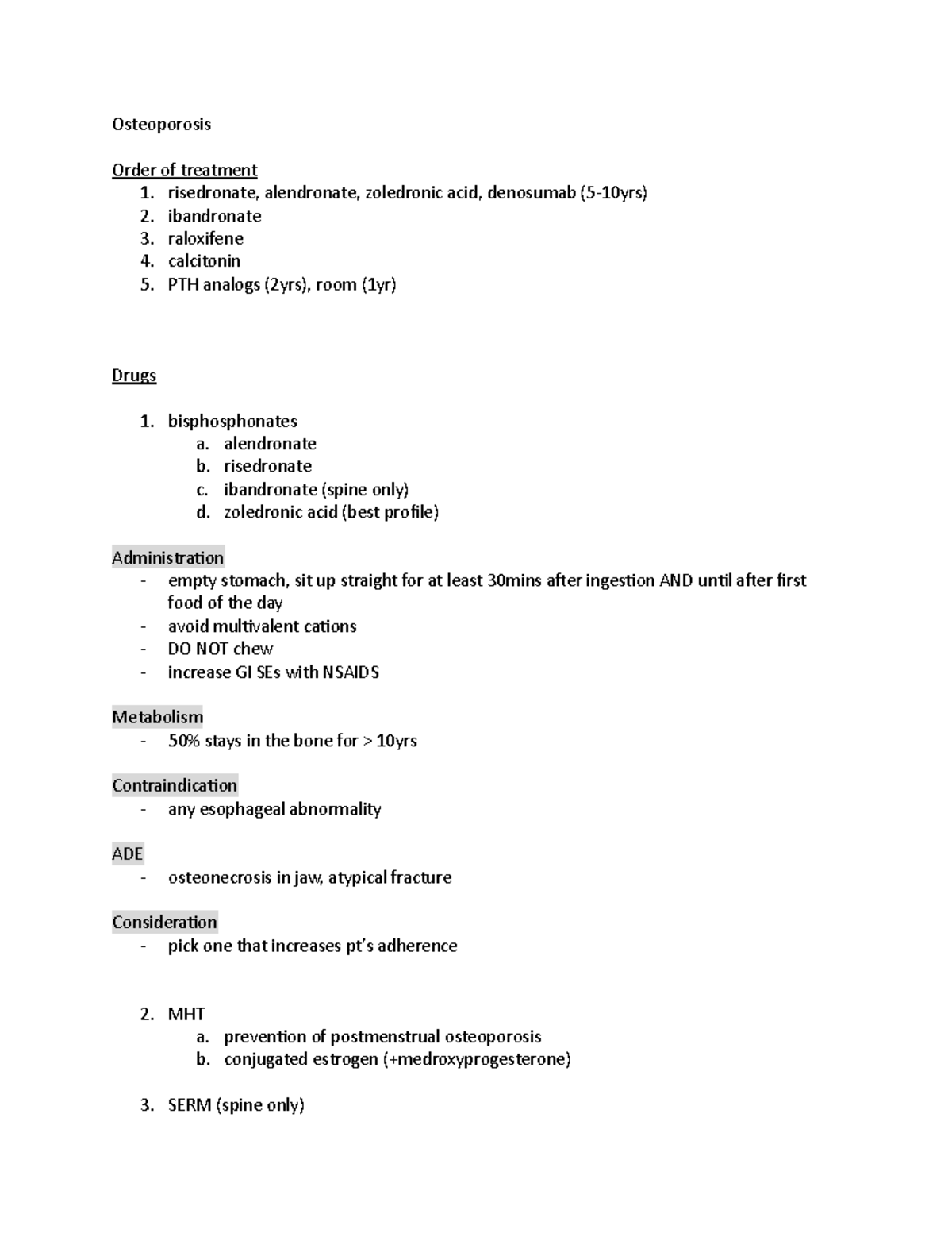 Osteoporosis - Lecture notes 22 - Osteoporosis Order of treatment 1 ...