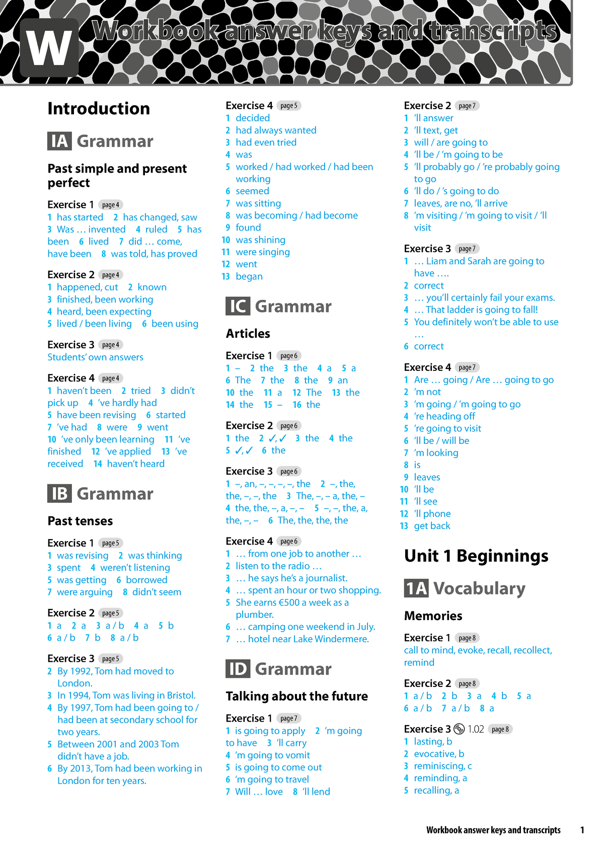 130 7- Solutions Advanced. Workbook. Keys 2017 , 3rd -41p - Workbook answer  keys and - Studeersnel