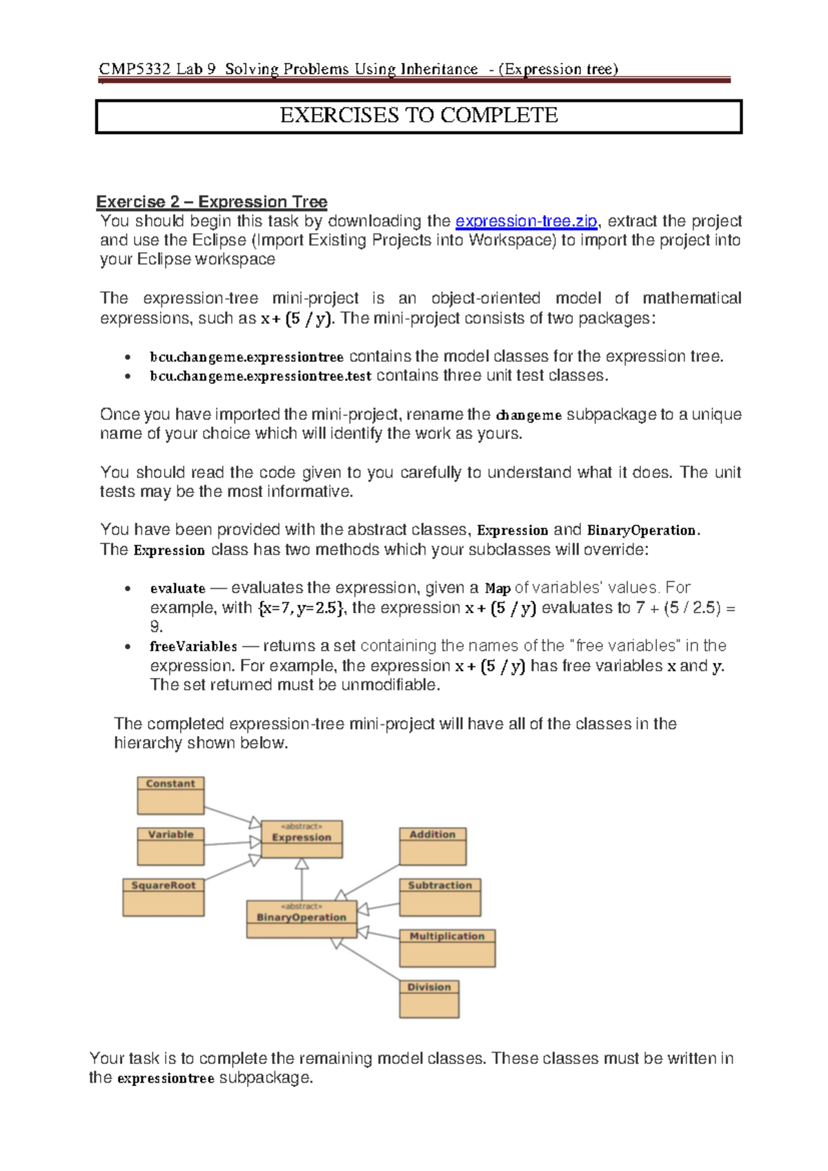 Expression Tree - CMP5332 Lab 9 Solving Problems Using Inheritance ...