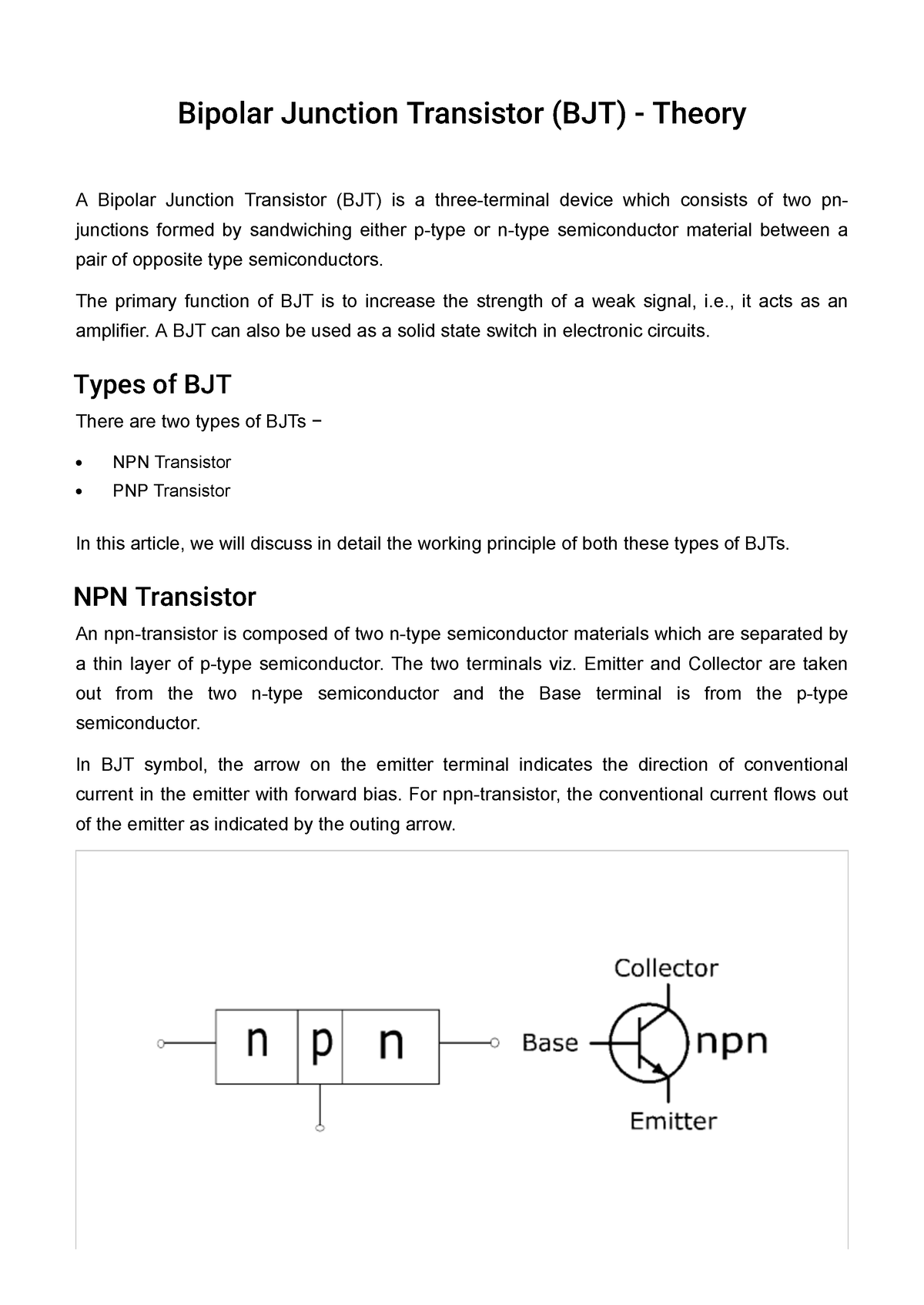 Bipolar Junction Transistor Bjt Theory The Primary Function Of Bjt Is To Increase The