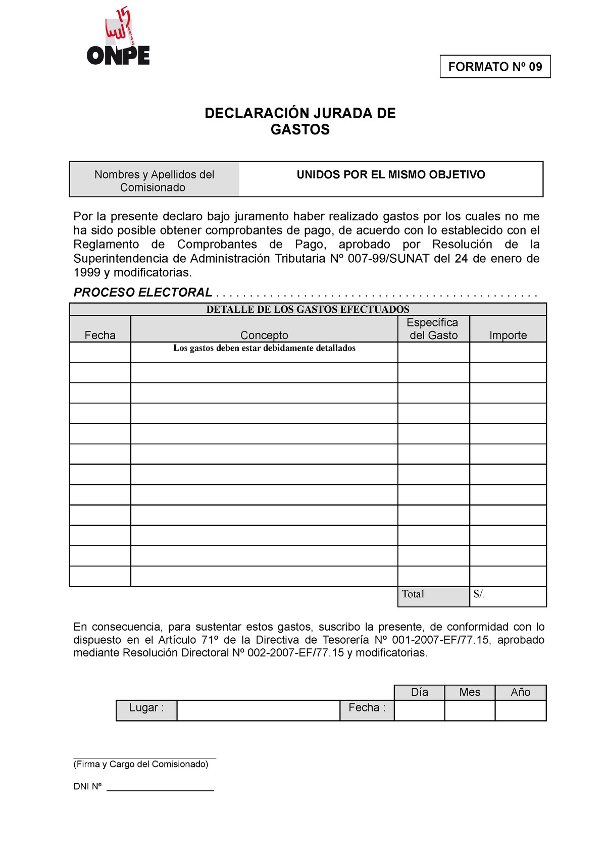 27263 Anexo 09 Declaracion Jurada de Gastos - DECLARACIÓN JURADA DE GASTOS  FORMATO Nº 09 Nombres y - Studocu
