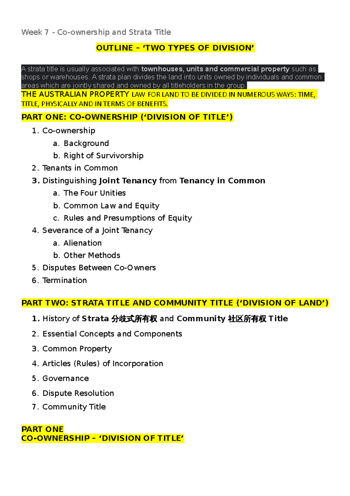 PL-w7.coonership and strata title - Week 7 - Co-ownership and Strata ...