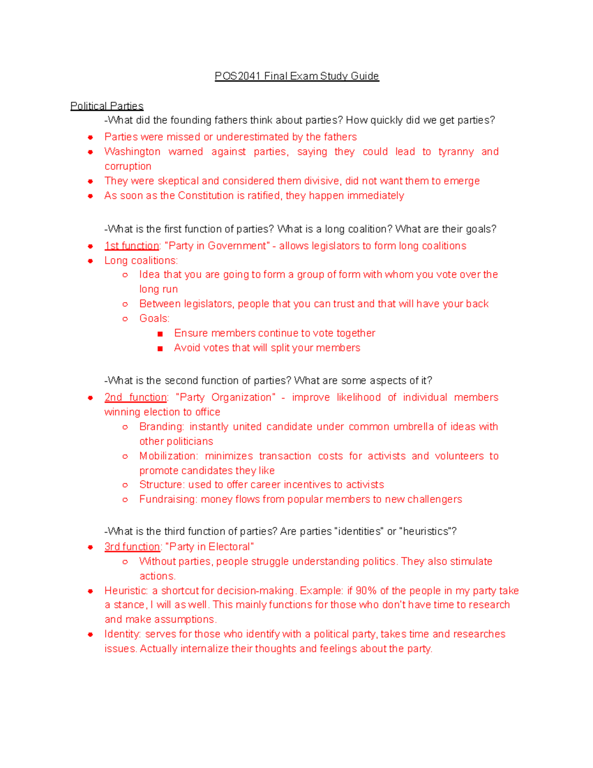 Final Exam Study Guide - POS2041 Final Exam Study Guide Political ...