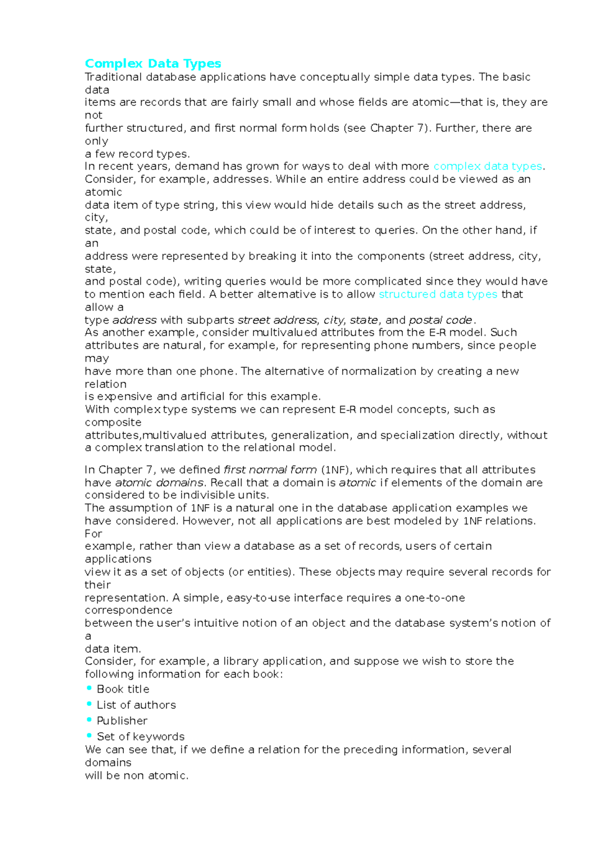 Complex Data Types - Complex Data Types Traditional database ...