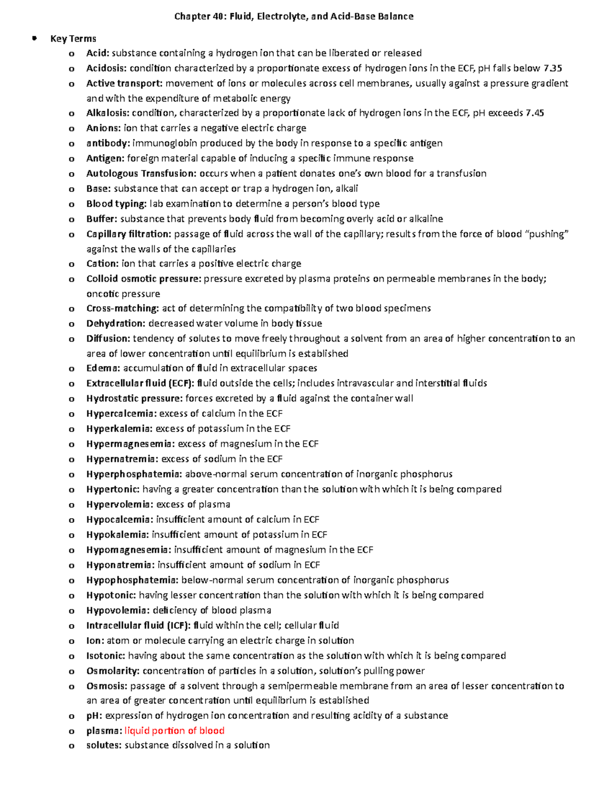 Fluid, Electrolytes, Acid Base Balance - Chapter 40: Fluid, Electrolyte ...