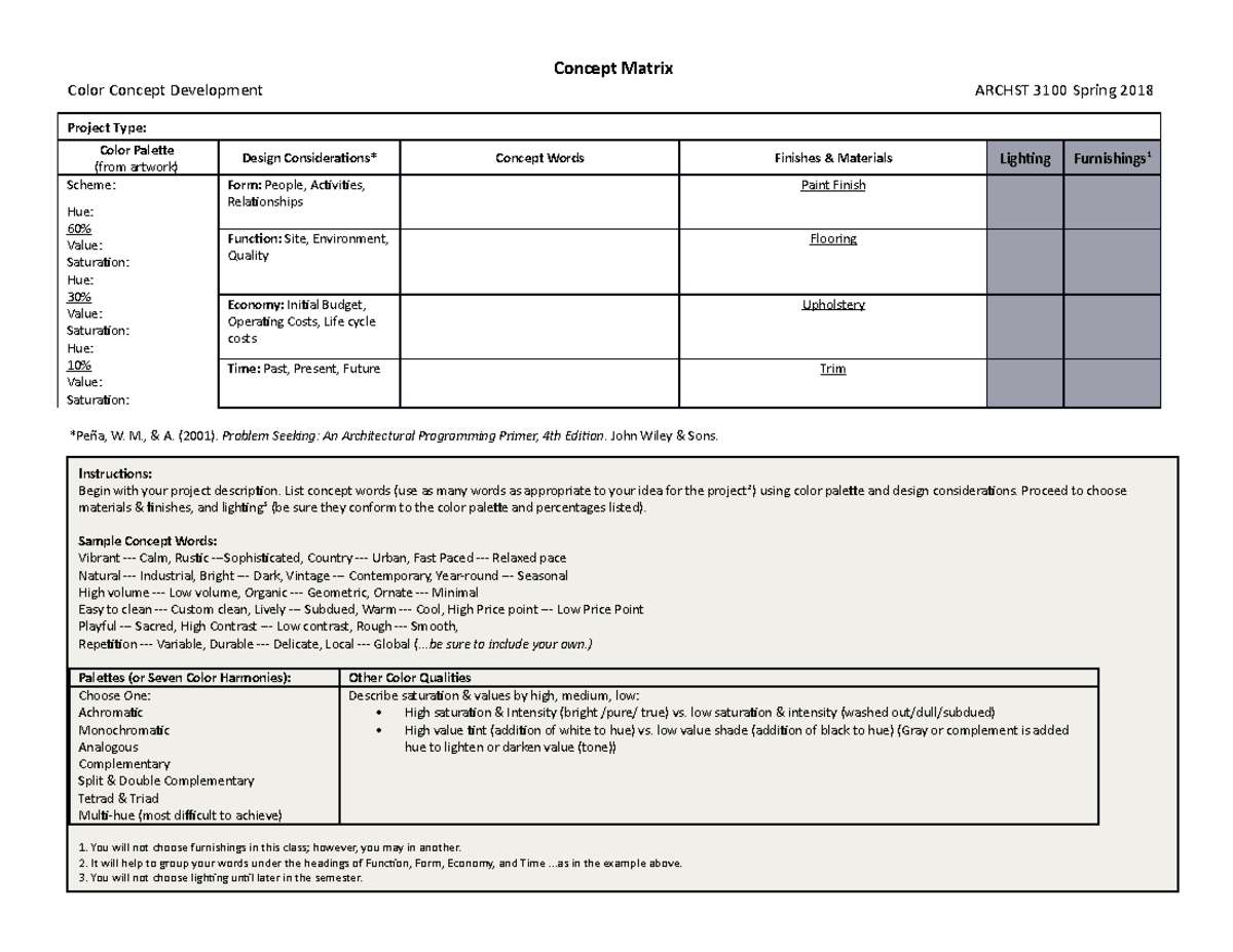 Color Concept Matrix - Concept Matrix Color Concept Development ARCHST ...