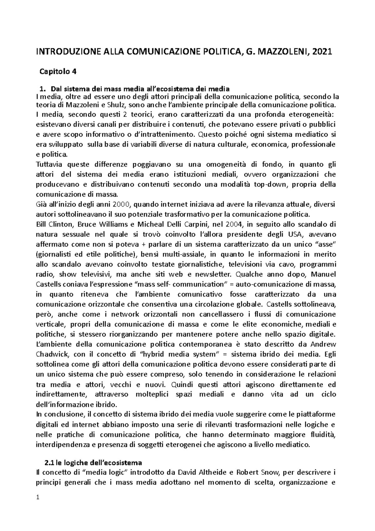 Introduzione ALLA Comunicazione Politica Mazzoleni 2021 - INTRODUZIONE ...