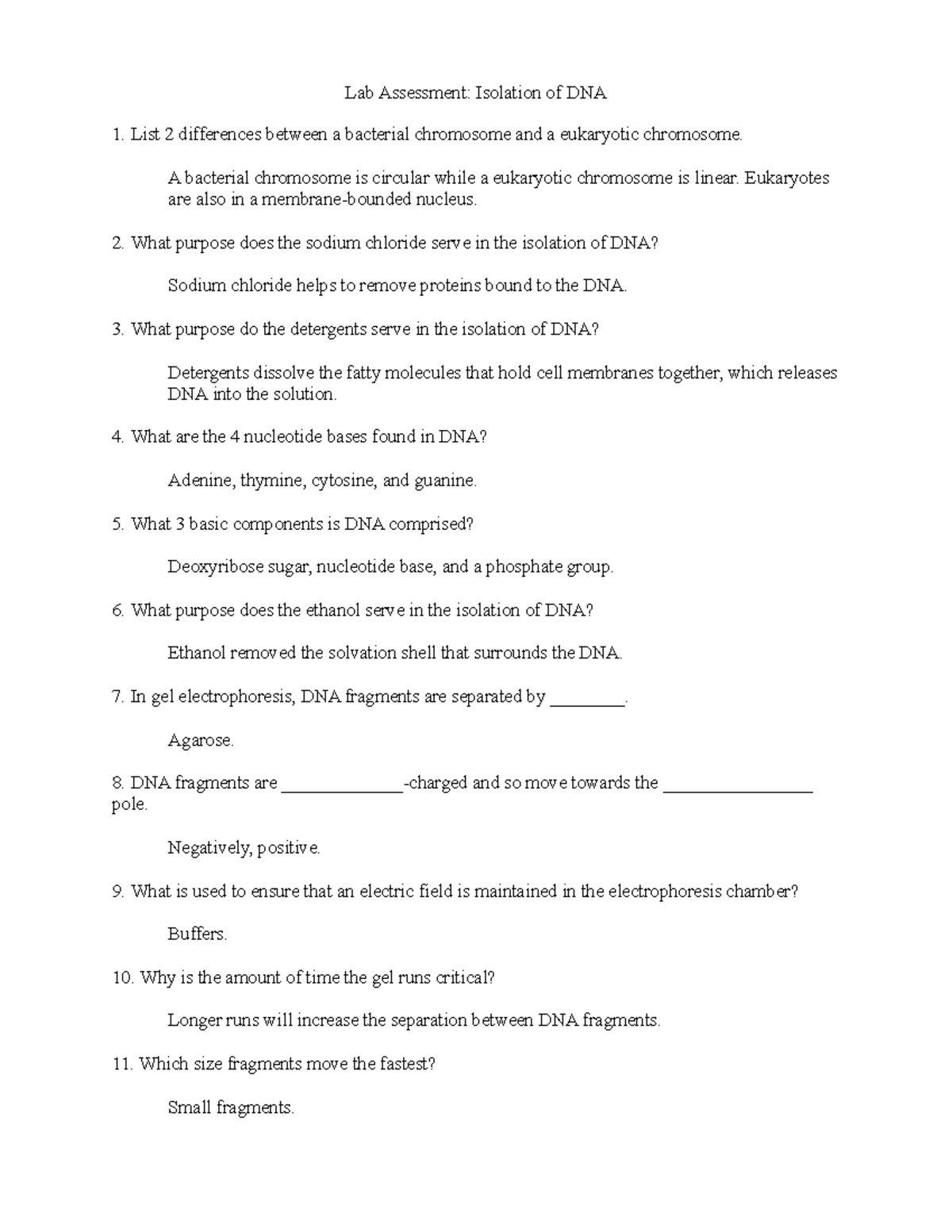 Lab Assessment Isolation of DNA Lab Assessment Isolation of DNA