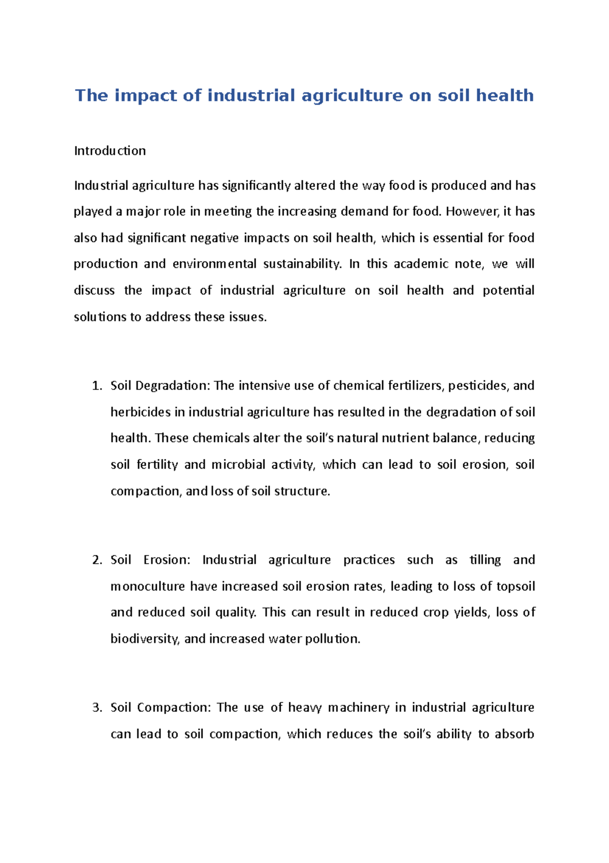 The impact of industrial agriculture on soil health The impact of