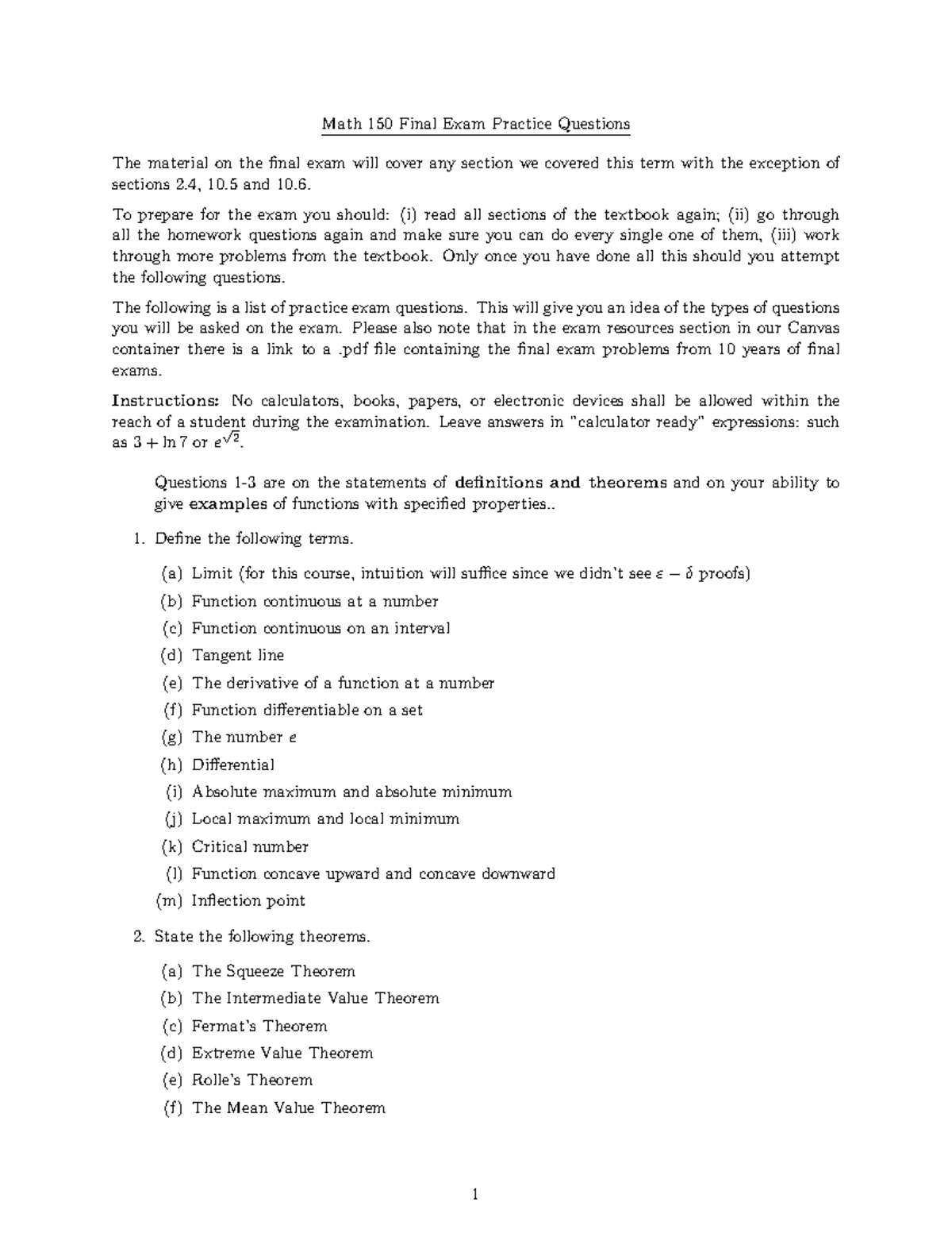Sample/practice exam 2015, questions and answers - Practice Final Exam ...
