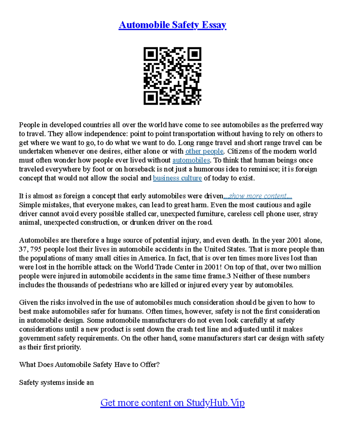 Essay Topic Road Safety Automobile Safety Essay People in developed