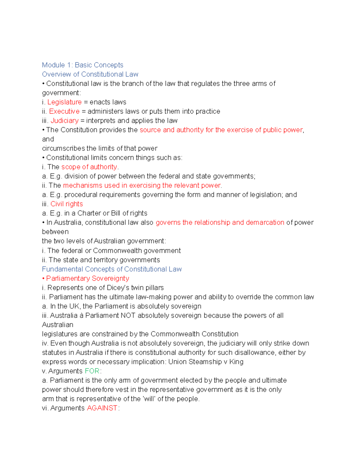 Constitutional Law Exam Notes - Module 1: Basic Concepts Overview Of ...