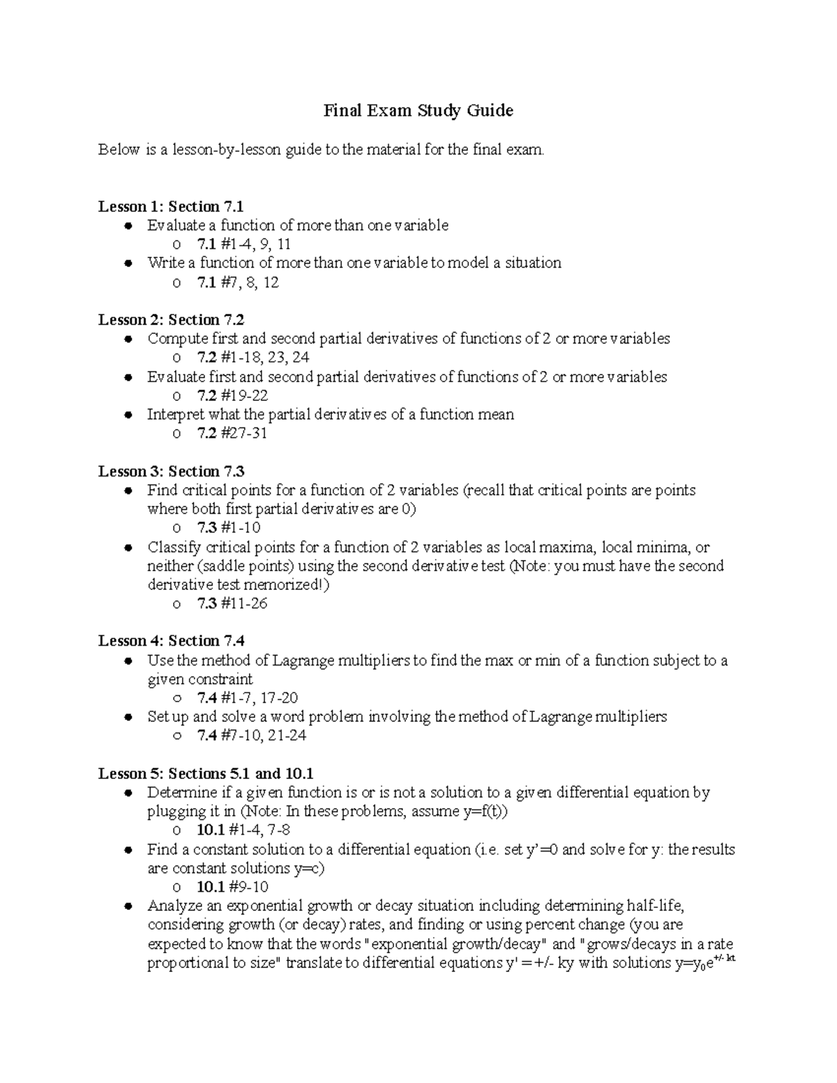 Final Exam Study Guide - Final Exam Study Guide Below Is A Lesson-by ...